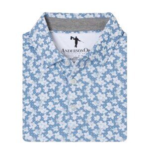 NEW MSRP $110 Anderson Ord Dot Performance Golf Melzi Polo Laguna Blue Large L